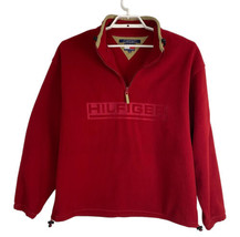 Tommy Hilfiger Womens Jackett Size XL Red Fleece 1/4 Zip Pullover Long S... - $38.77