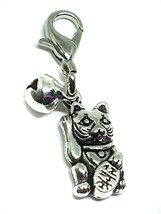 Maneki Lucky Cat Charm Purse Bag Pet Collar Silver Bell Witch Metal Large Clip - £3.70 GBP