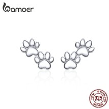 Dog Paw Silver Stud Earrings for Women 925 Sterling Silver Cat Pet Footprint Ear - £15.02 GBP