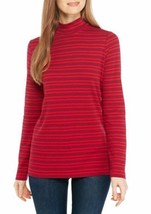 Kim Rogers Perfectly Soft Red Stripe Mock Turtle Neck Lg Sleeve Knit Top... - £16.61 GBP