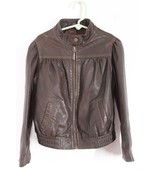 Gap XS/S 4-7 Girls&#39; Brown Sheep Leather Zip Jacket Flaws - £19.88 GBP