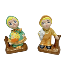 VTG 1983 Artist Signed Alta Marie Hand Painted Farm Boy Girl Figurines 4.25&quot; - £15.39 GBP