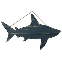 Zeckos 31 Inch Blue Wood Carved Shark Wall Hanging Sculpture Coastal Decor - £39.42 GBP