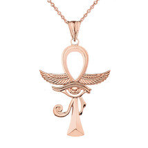 14k Solid Rose Gold Ankh With Eye of Horus Pendant Necklace - £231.53 GBP+