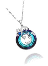 Cat Necklace 925 Sterling Silver Circle Crystal - £111.67 GBP