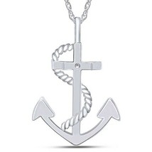 Twist Rope Nautical Anchor Pendant Necklace 14K White Gold Plated 18&quot; Chain - £45.28 GBP