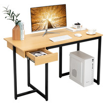 Computer Desk Home Office Gaming Table Workstation Metal Frame w/ Drawer Natural - £72.75 GBP