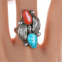 sz8.25 Carmelita and Dan Simplicio Sterling turquoise and coral ring - £128.10 GBP