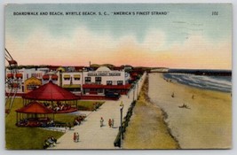 Myrtle Beach SC Beach &amp; Boardwalk Merry Go Round Tavern Billiards Postcard O30 - £7.04 GBP