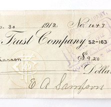 1912 Kineo Trust Company Bank Check E.A. Sampson Dover Maine Signed 1049... - $184.88 MXN