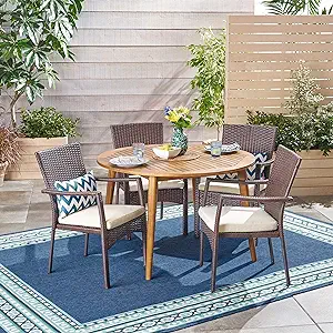 Christopher Knight Home Hoff Outdoor 5 Piece Wood and Wicker Dining Set,... - $868.99