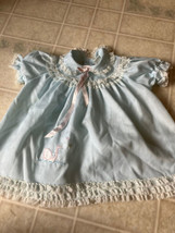 VTG Peaches N Cream Embroidered Swan  Dress Lace Frilly Peter Pan collar 12 M - $23.15