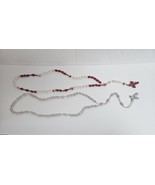 Vintage Lot 2 Twine Knotted Macrame Rosaries Handmade Gray, Red &amp; White - £10.00 GBP