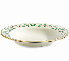 Lenox Holiday Rim Soup Pasta Bowl 9&quot; Gold Band Holly Berry New 1st Quality USA - £43.44 GBP