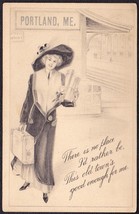 Woman, Suitcase, Packages at Portland ME Train Depot Postcard Gibson Art Co. - £10.04 GBP