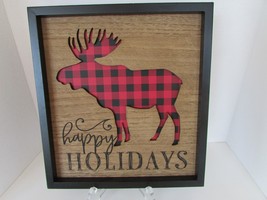 HAPPY HOLIDAYS WOOD WALL PLAQUE MOOSE SILHOUETTE 10.5 X 11.5 - £10.27 GBP