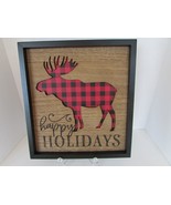 HAPPY HOLIDAYS WOOD WALL PLAQUE MOOSE SILHOUETTE 10.5 X 11.5 - £10.08 GBP