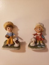 Vintage Set of 2 Homco Figurines Boy And Girl With Dogs #1430  - £9.57 GBP