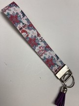 Wristlet Key Fob Keychain Faux Leather Christmas red poinsettia with Tas... - $7.80