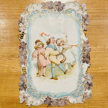 Victorian Die-Cut Children Playing Musical Instruments Parade 7 1/2&quot; by 5 1/4&quot; - £19.74 GBP