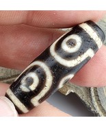 Tibetan Agate Dzi Bead Necklace with 6 Eyes Antique Black Amulet Spiritual - $156.12
