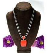 RED RECTANGLE Big PENDANT Vintage Necklace Double Strand Snake Silverton... - $17.81