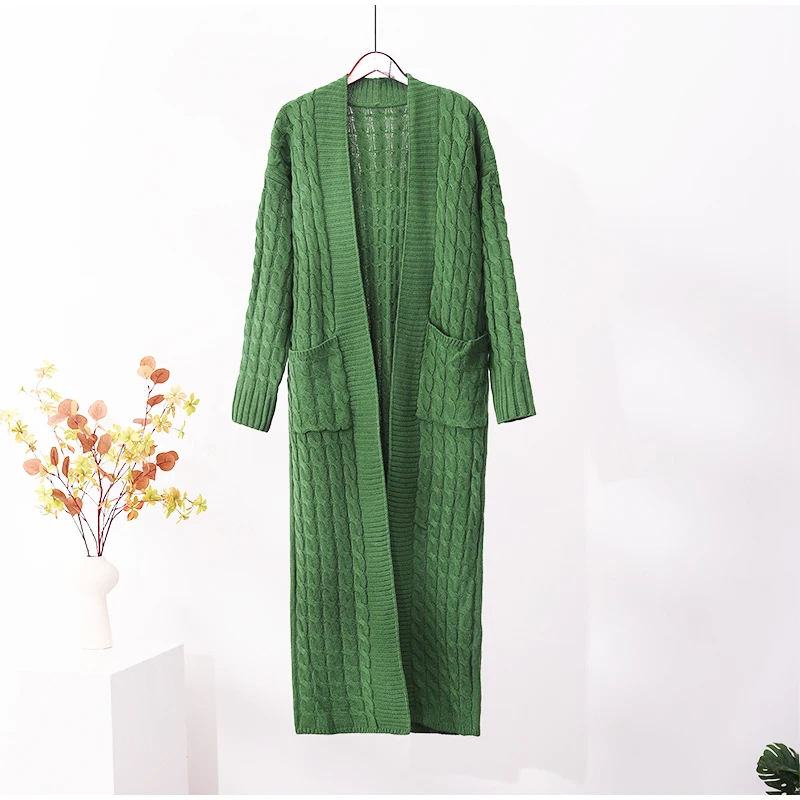 Cardigan Women Green  Crochet Loose Full Sleeve Female   Autumn Winter Warm Casu - £98.45 GBP