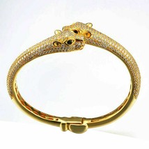 14K Oro Amarillo Bañado Latón 2.00Ct Redondo Cz Cortado Panther Pulsera ... - $454.02 CAD