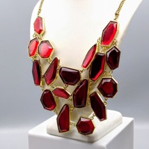 Vintage Oppulent Rich Red Party Necklace, Gold Tone Chain with Fantastic Bib of - £40.21 GBP