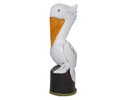 WorldBazzar 14" Hand Carved Wood White Pelican Nautical Statue Art - $24.69