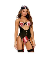Sexy Pirate Costume Striped Garter Teddy Lace Trim Hat Bedroom Lingerie ... - £25.50 GBP
