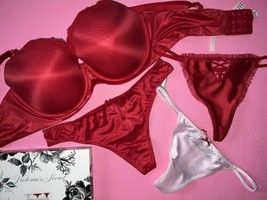 Victoria&#39;s Secret 38DD Bra Set L Thong Lot Red Pink Crystallized Valentine’s Day - £79.12 GBP