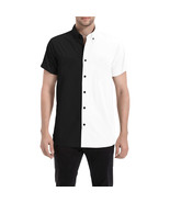 Men&#39;s Two Tone Colors Black White Short Sleeve Button Down Shirt (Size S... - $71.99 CAD+