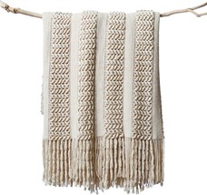 Lifein Fall Throw Blanket For Couch-Soft Boho Farmhouse, Tan/Taupe,50 * 60&quot; - $32.98