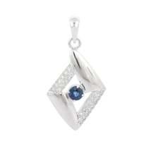 Lozenge Shape Blue Sapphire and Diamond Pendant Studded in 18K White Gold - £1,120.82 GBP