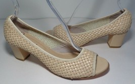 Sesto Meucci Size 6.5 M PERRINE Cream Leather Open Toe Heels New Women&#39;s Shoes - £231.55 GBP