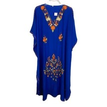 Womens Kimono Sleep Gown Lounge One Size Blue Floral V Neck - $18.54