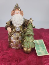 October Hill Santa Holding Christmas Tree Figurine Decor Gold Silver Green NWT - £11.13 GBP