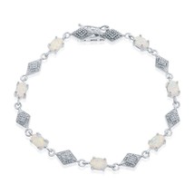 Sterling Silver Oval White Opal With Marquise Shape CZ Bracelet - £97.96 GBP