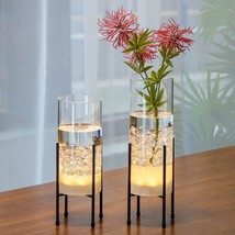 Flower Vase For Decor, Glass Table Vase Set For Flowers Plants , Clear, Set Of 2 - £39.47 GBP