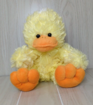 Tom&#39;s Toy Yellow sitting duck Plush sheer bow orange feet shaggy fur white hair - £11.96 GBP