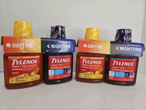 2 Pack Tylenol Cold + Flu Severe Day & Night Liquid Cough 8 Oz Exp 11/25 New