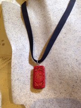Hand Carved Vintage Genuine Cinnabar Charm Pendant Necklace Choker - £50.72 GBP