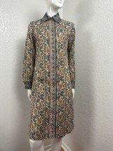 Vintage 70s Dress Womens Floral Paisley Print Hippie Shirtdress Sz S M - £45.03 GBP