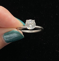 Pretty Quartz Or CZ Solitaire Brilliant Cut Silver Tone Ring Size 6.75 READ - £10.32 GBP