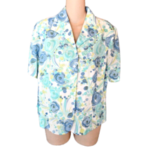 Pendleton top blouse button up Size 12 blue white floral  short sleeves EUC - £11.63 GBP
