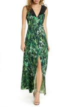 FOXIEDOX Print Ruffle V-neck Gown Green/Multi Size XS $158 - £39.70 GBP