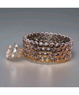 Silvertone Crystal Studded Stretch Bracelet W/925 Marked Ring - $24.00