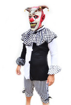 Creepy Scary Halloween Black &amp; White Adult Mens Clown Costume &amp; Mask - JESTER - £35.95 GBP