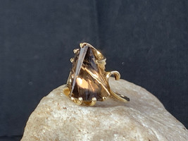 Vtg 10K Yellow Gold Ring 4.57g Fine Jewelry Sz 7 Band Unique Cut Smoky S... - £207.53 GBP